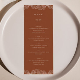Semi Floral Burnt Orange Wedding Dinner Menü Menükarte