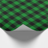 Semi Gloss Black und Green Buffalo Kariert Geschenkpapier (Ecke)