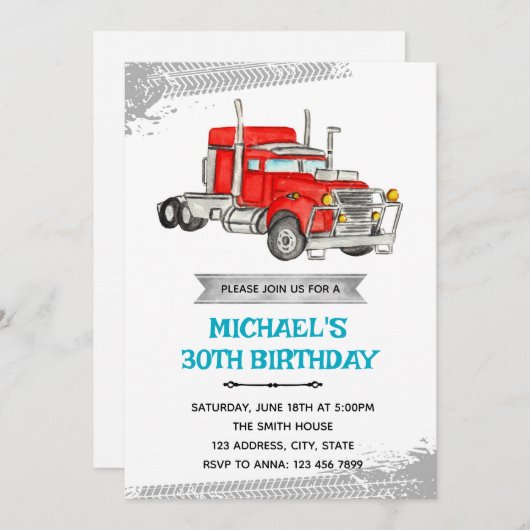 Semi LKW Geburtstagsfeier Einladung (Vorne/Hinten)