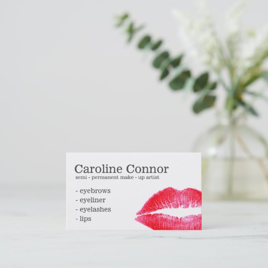 Semi-Permanent Makeup Gesicht Tattoo Rote Lippen W Visitenkarte (Stehend Vorderseite)