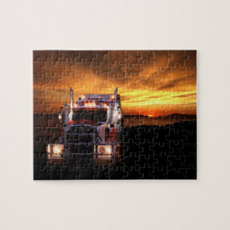 Semi Truck bei Sunset Puzzle