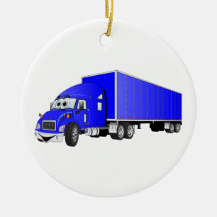 Semi Truck Blue Trailer Cartoon Keramikornament