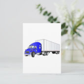 Semi Truck Blue White Trailer Cartoon Postkarte (Stehend Vorderseite)