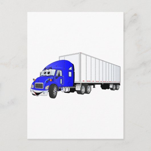 Semi Truck Blue White Trailer Cartoon Postkarte (Vorderseite)