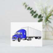 Semi Truck Blue White Trailer Cartoon Postkarte (Stehend Vorderseite)