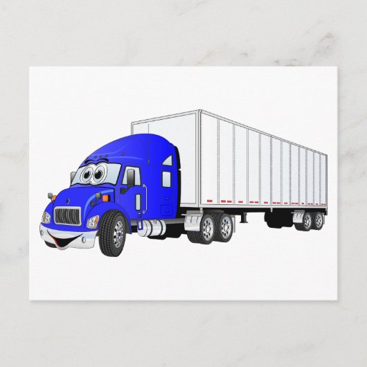 Semi Truck Blue White Trailer Cartoon Postkarte (Vorderseite)