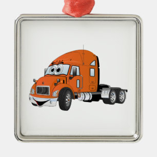 Semi Truck Cab Orange Silbernes Ornament