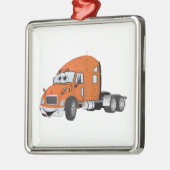 Semi Truck Cab Orange Silbernes Ornament (Links)