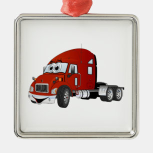 Semi Truck Cab Red Silbernes Ornament
