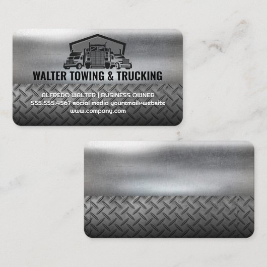 Semi Truck Fleet Logo | Industrial Steel Metallic Visitenkarte (Vorne/Hinten)