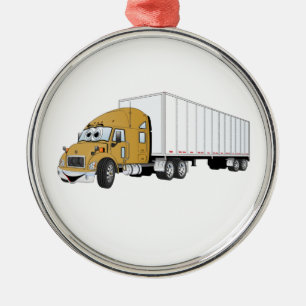 Semi Truck Gold White Trailer Cartoon Ornament Aus Metall