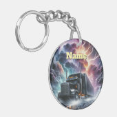 Semi Truck in einem pulsierenden Blitzgesturm Schlüsselanhänger (Vorderseite links)