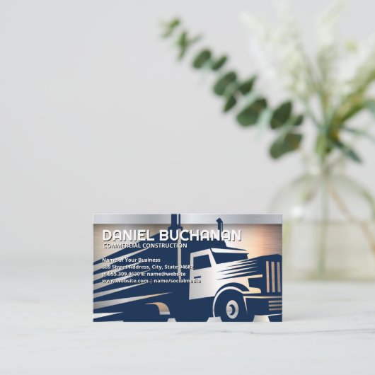 Semi Truck | Logistik | Metallisch Visitenkarte (Stehend Vorderseite)