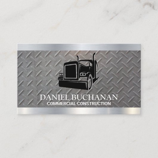 Semi Truck Logo | Metallic Steel Visitenkarte (Vorderseite)