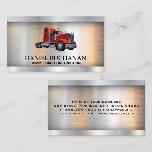 Semi Truck Logo | Metallischer Hintergrund Visitenkarte (Vorne/Hinten)