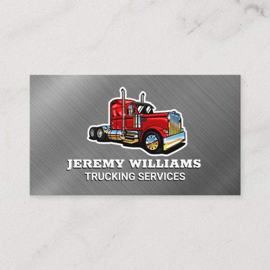 Semi Truck | Metallischer Hintergrund Visitenkarte (Vorderseite)