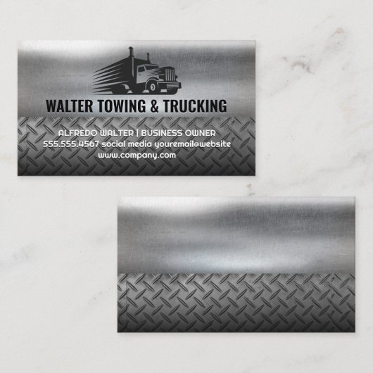 Semi Truck Moving Logo | Metallisches Industriesta Visitenkarte (Vorne/Hinten)