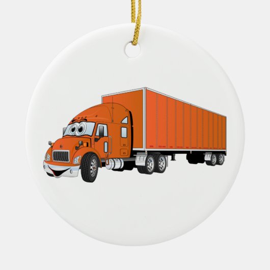 Semi Truck Orange Trailer Cartoon Keramikornament (Vorne)
