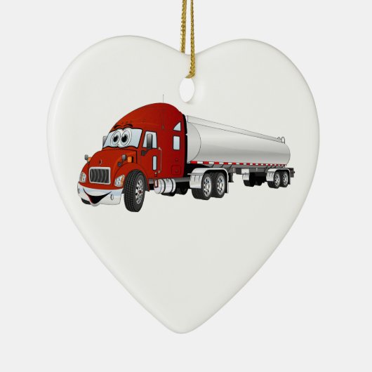 Semi Truck Red Silver Tanker Cartoon Keramikornament (Rechts)