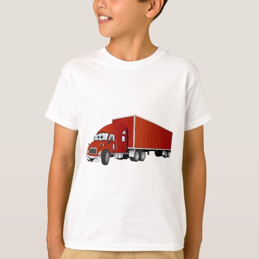 Semi Truck Red Trailer Cartoon T-Shirt (Vorderseite)