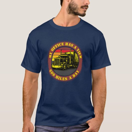 Semi Truck Trucking Over Retro Sunset Template T-Shirt (Vorderseite)