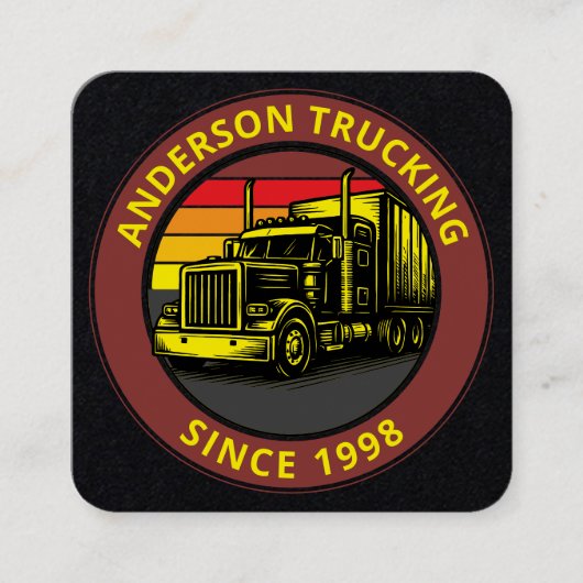 Semi Truck Trucking Retro Sunset Template Quadratische Visitenkarte (Vorderseite)