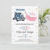 Semi Trucks or Tutus gender reveal invitation. Einladung (Stehend Vorderseite)