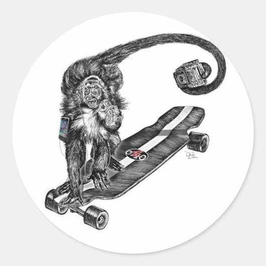 Semian Skateboard Selfie Runder Aufkleber (Vorderseite)