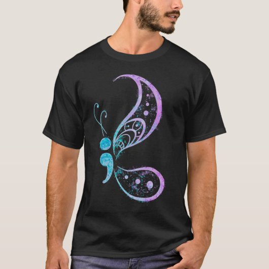 Semicolon Butterfly Semi-colon Tattoo Mental Healt T-Shirt (Vorderseite)