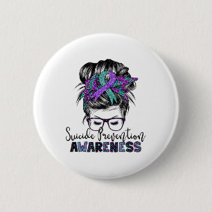 Semicolon Suicide Awareness Messy Haair Bun for Wo Button