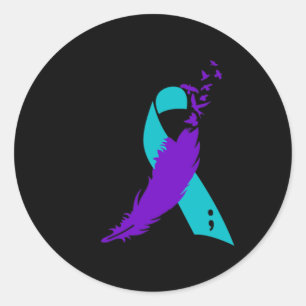 Semicolon Suicide Awareness Ribbon Runder Aufkleber