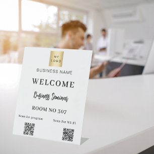 Seminarraum WLAN für Business-Logos mit QR-Code Sockelschild