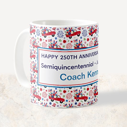 Semiquincentennial Red Trucks Whimsical Patriotic Kaffeetasse