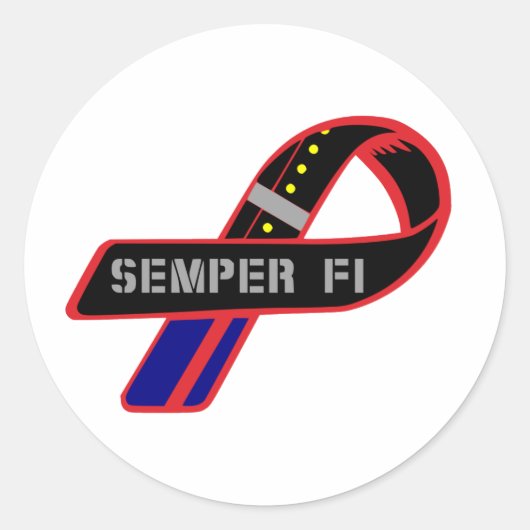 Semper Fi Ribbon Runder Aufkleber (Vorderseite)