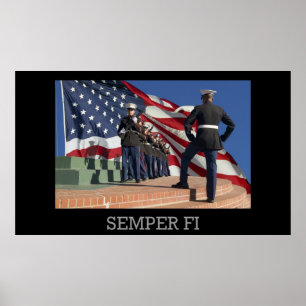 Semper Fi - Rifle Squad und Flagge Poster