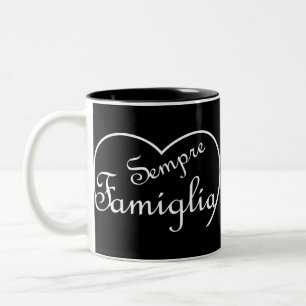 Sempre Famiglia - Immer Familie - weiße Schrift Zweifarbige Tasse