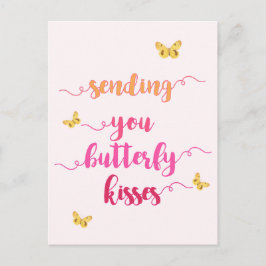 Senden Sie Butterfly Kisses Niedlich Pink Postcard Postkarte