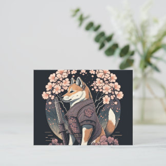 Senden Sie ein Lächeln mit Shiba Dog Samurai Postk Postkarte