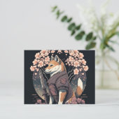 Senden Sie ein Lächeln mit Shiba Dog Samurai Postk Postkarte (Stehend Vorderseite)