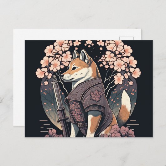 Senden Sie ein Lächeln mit Shiba Dog Samurai Postk Postkarte (Vorne/Hinten)