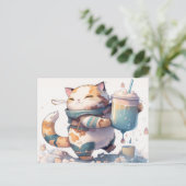 Senden Sie eine Boba Tea Cat Postkarte an alle, di (Stehend Vorderseite)