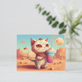 Senden Sie eine Boba Tea Cat Postkarte an alle, di