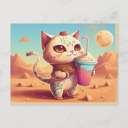 Senden Sie eine Boba Tea Cat Postkarte an alle, di (Vorderseite)