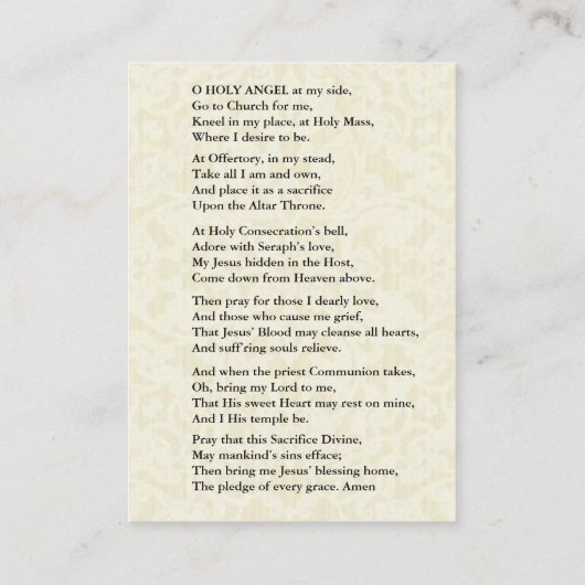 Senden Sie Ihren Schutzengel an die Massenkarte Visitenkarte (Rückseite)