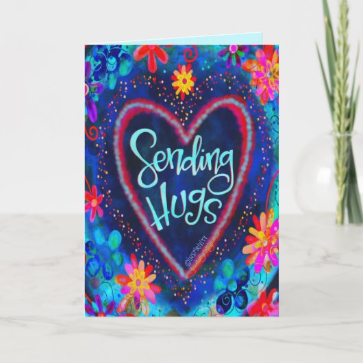 Senden von Hugs Blue Heart Hübsche florale Inspiri Karte (Vorderseite)