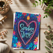 Senden von Hugs Blue Heart Hübsche florale Inspiri Karte