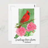 Senden von Liebe aus Indiana Kardinal Pink Peonies Postkarte (Vorne/Hinten)