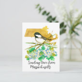 Senden von Liebe Massachusetts Chickadee Mayflower Postkarte (Stehend Vorderseite)