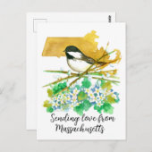 Senden von Liebe Massachusetts Chickadee Mayflower Postkarte (Vorne/Hinten)