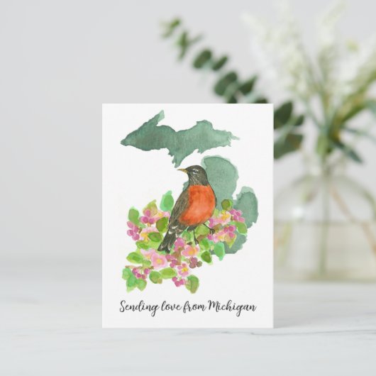 Senden von Liebe Michigan American Robin Blume Postkarte (Stehend Vorderseite)